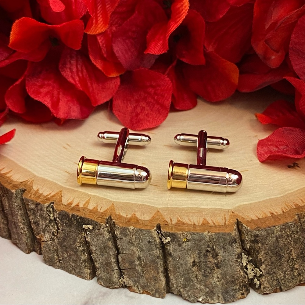 Gold and Silver Revolver Bullet NRA Cufflinks - Picture 5 of 16